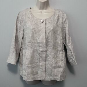 J Jill Linen Metallic Peplum Blazer Jacket Size MP